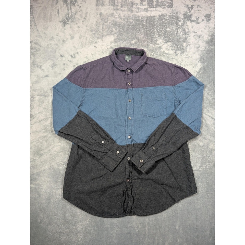 Gray Saks Fifth Avenue Shirt Mens Large Colorblock Flannel Long Sleeve Button Up